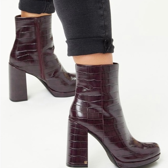 Rachel Zoe Faux Croc Mahogany Platform Boots - Picture 2 of 5